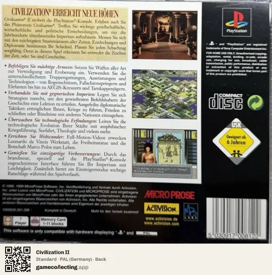 Civilization II PlayStation, Germany box back