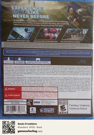 Sonic Frontiers PlayStation 4, NTSC box back