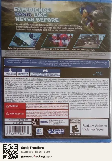 Sonic Frontiers PlayStation 4, NTSC box back