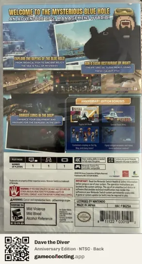Dave the Diver Nintendo Switch, NTSC box back