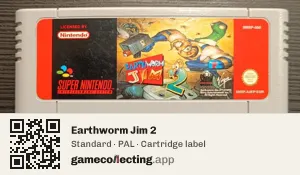 Earthworm Jim 2 Super Nintendo Entertainment System, PAL cartridge label