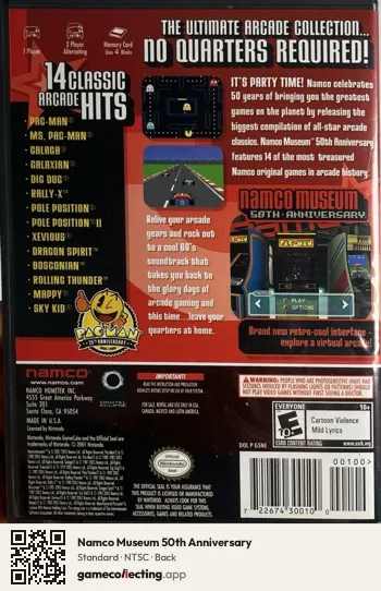 Namco Museum 50th Anniversary Nintendo GameCube, NTSC box back
