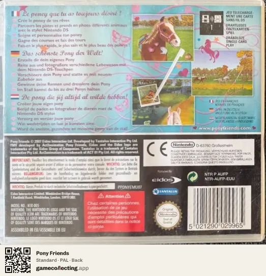 Pony Friends Nintendo DS, PAL box back
