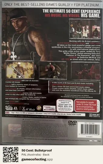 50 Cent: Bulletproof PlayStation 2, Australia box back