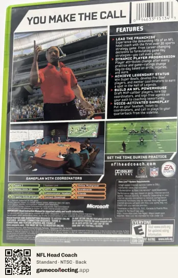 NFL Head Coach Xbox, NTSC box back