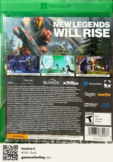 Destiny 2 Xbox One, NTSC box back