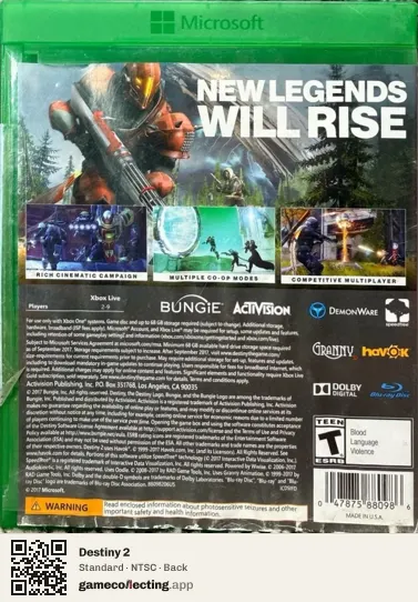 Destiny 2 Xbox One, NTSC box back