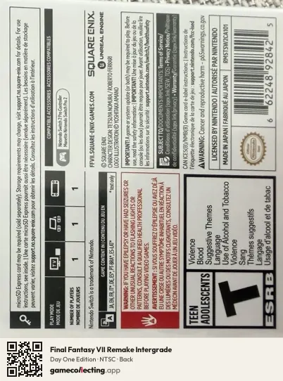 Final Fantasy VII Remake Intergrade Nintendo Switch 2, NTSC box back