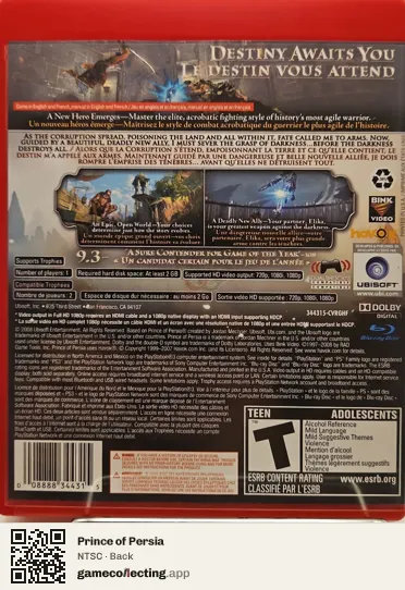 Prince of Persia PlayStation 3, NTSC box back