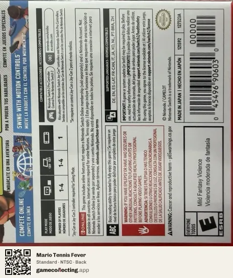 Mario Tennis Fever Nintendo Switch 2, NTSC box back
