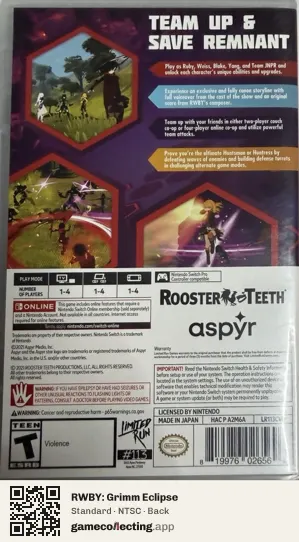 RWBY: Grimm Eclipse Nintendo Switch, NTSC box back