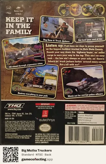 Big Mutha Truckers Nintendo GameCube, NTSC box back