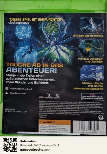 Subnautica Xbox One, Germany box back