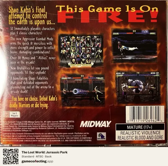 The Lost World: Jurassic Park PlayStation, NTSC box back