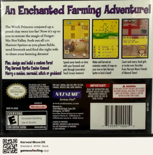 Harvest Moon DS Nintendo DS, NTSC box back