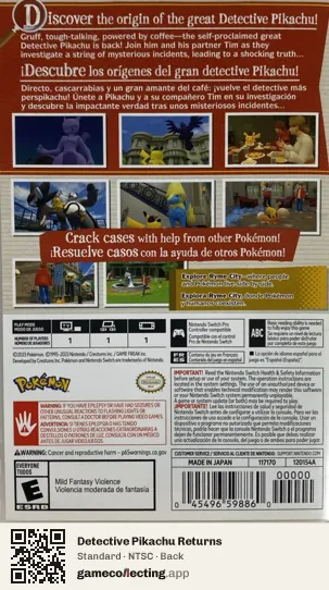 Detective Pikachu Returns Nintendo Switch, NTSC box back