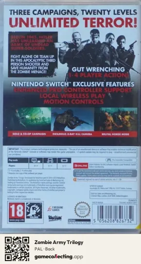 Zombie Army Trilogy Nintendo Switch, PAL box back