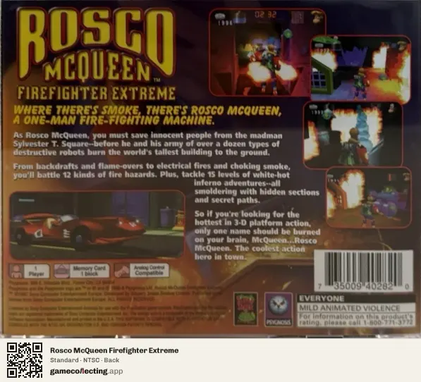 Rosco McQueen Firefighter Extreme PlayStation, NTSC box back