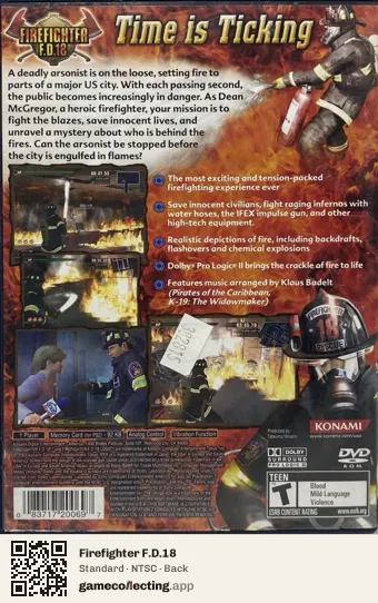 Firefighter F.D.18 PlayStation 2, NTSC box back