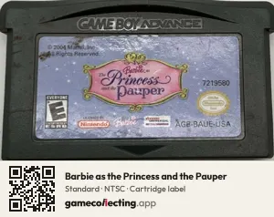 Barbie as the Princess and the Pauper Game Boy Advance, NTSC cartridge label