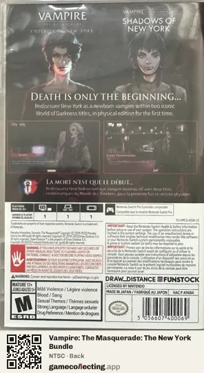 Vampire: The Masquerade: The New York Bundle Nintendo Switch, NTSC box back