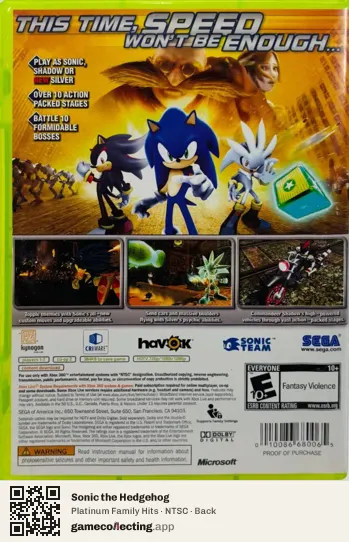 Sonic the Hedgehog Xbox 360, NTSC box back