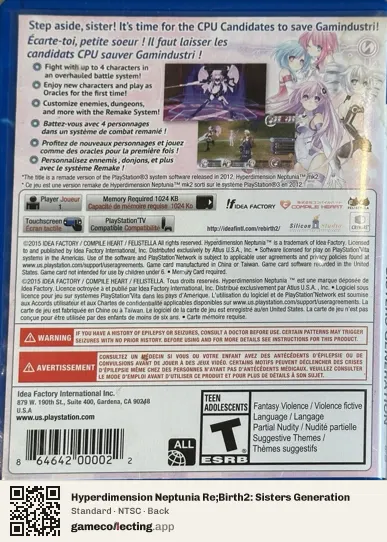 Hyperdimension Neptunia Re;Birth2: Sisters Generation PlayStation Vita, NTSC box back