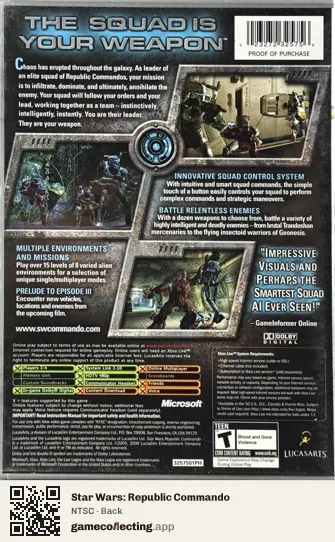 Star Wars: Republic Commando Xbox, NTSC box back