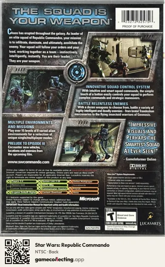 Star Wars: Republic Commando Xbox, NTSC box back