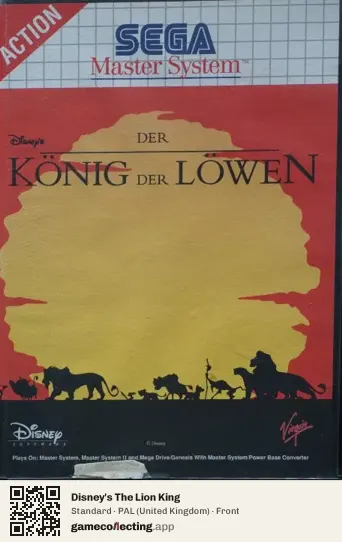 Disney's The Lion King Sega Master System, United Kingdom box front