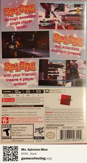 Ms. Splosion Man Nintendo Switch, NTSC box back
