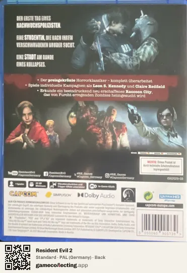 Resident Evil 2 PlayStation 5, Germany box back