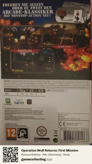 Operation Wolf Returns: First Mission Nintendo Switch, Germany box back