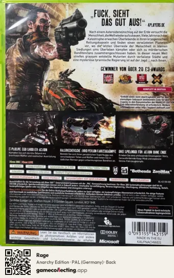 Rage Xbox 360, Germany box back