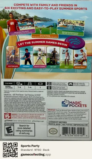 Sports Party Nintendo Switch, NTSC box back