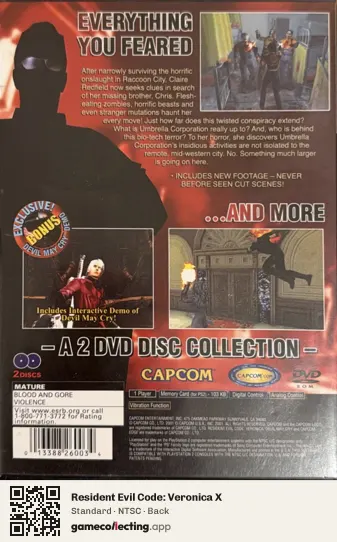 Resident Evil Code: Veronica X PlayStation 2, NTSC box back