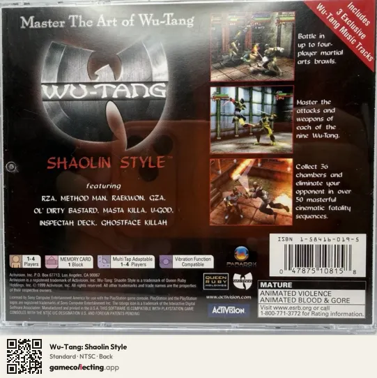 Wu-Tang: Shaolin Style PlayStation, NTSC box back
