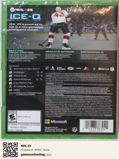 NHL 25 Xbox Series X, NTSC box back