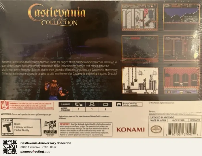 Castlevania Anniversary Collection Nintendo Switch, NTSC box back