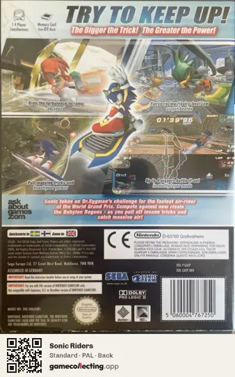 Sonic Riders Nintendo GameCube, PAL box back