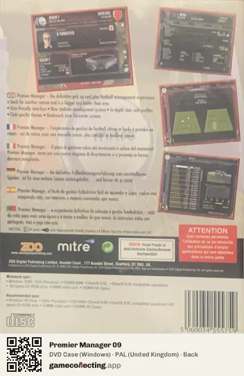 Premier Manager 09 Computer, United Kingdom box back