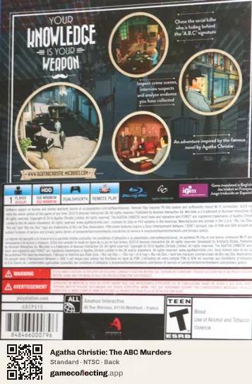 Agatha Christie: The ABC Murders PlayStation 4, NTSC box back