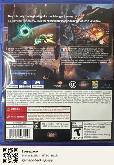 Everspace PlayStation 4, NTSC box back
