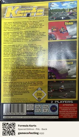 Formula Karts Sega Saturn, PAL box back