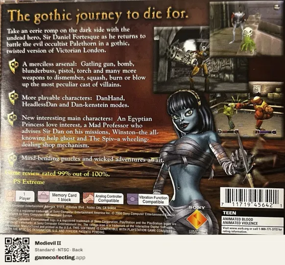Medievil II PlayStation, NTSC box back