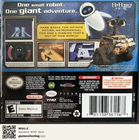 WALL-E Nintendo DS, NTSC box back