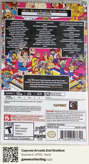 Capcom Arcade 2nd Stadium Nintendo Switch, NTSC box back