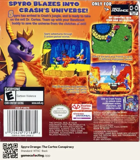 Spyro Orange: The Cortex Conspiracy Game Boy Advance, NTSC box back