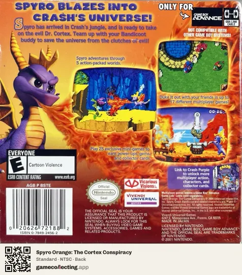 Spyro Orange: The Cortex Conspiracy Game Boy Advance, NTSC box back