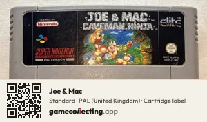 Joe & Mac Super Nintendo Entertainment System, PAL cartridge label